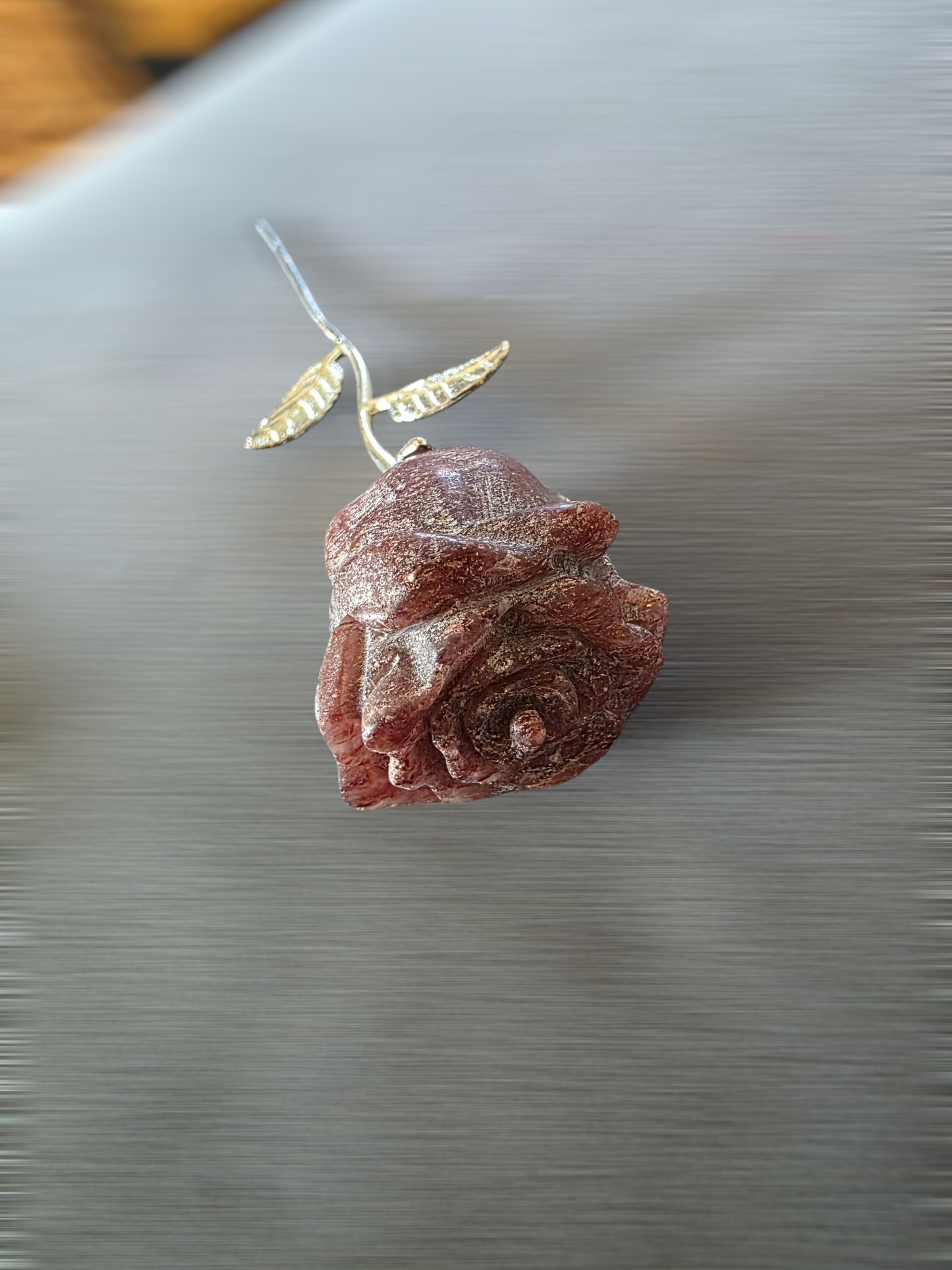 Rose Quartz Crystal Rose with Silver Stem