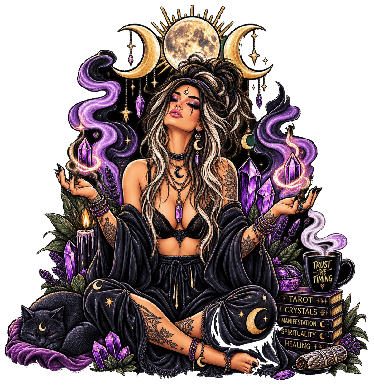 Meditation Woman and crystals design by SoulStone Co.