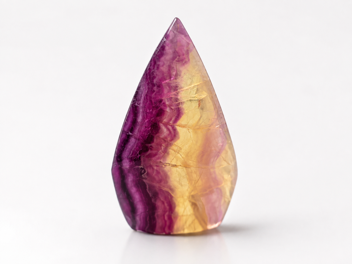 Fluorite Flame 6 polished crystal carving with natural banding