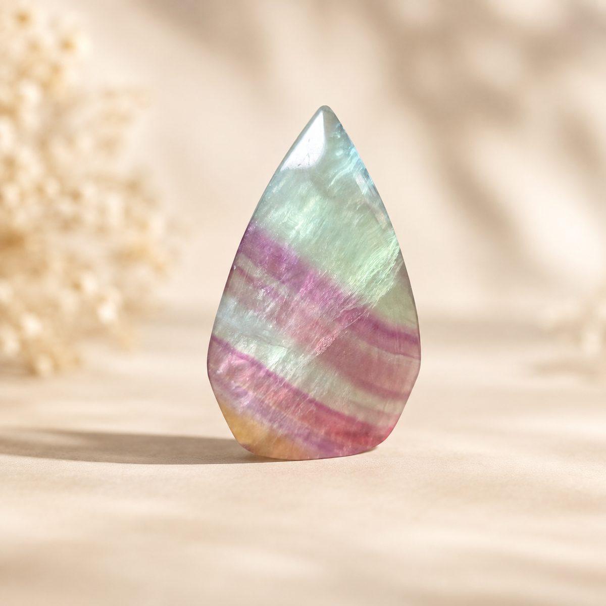 Fluorite Flame 2 polished crystal carving with natural colour banding