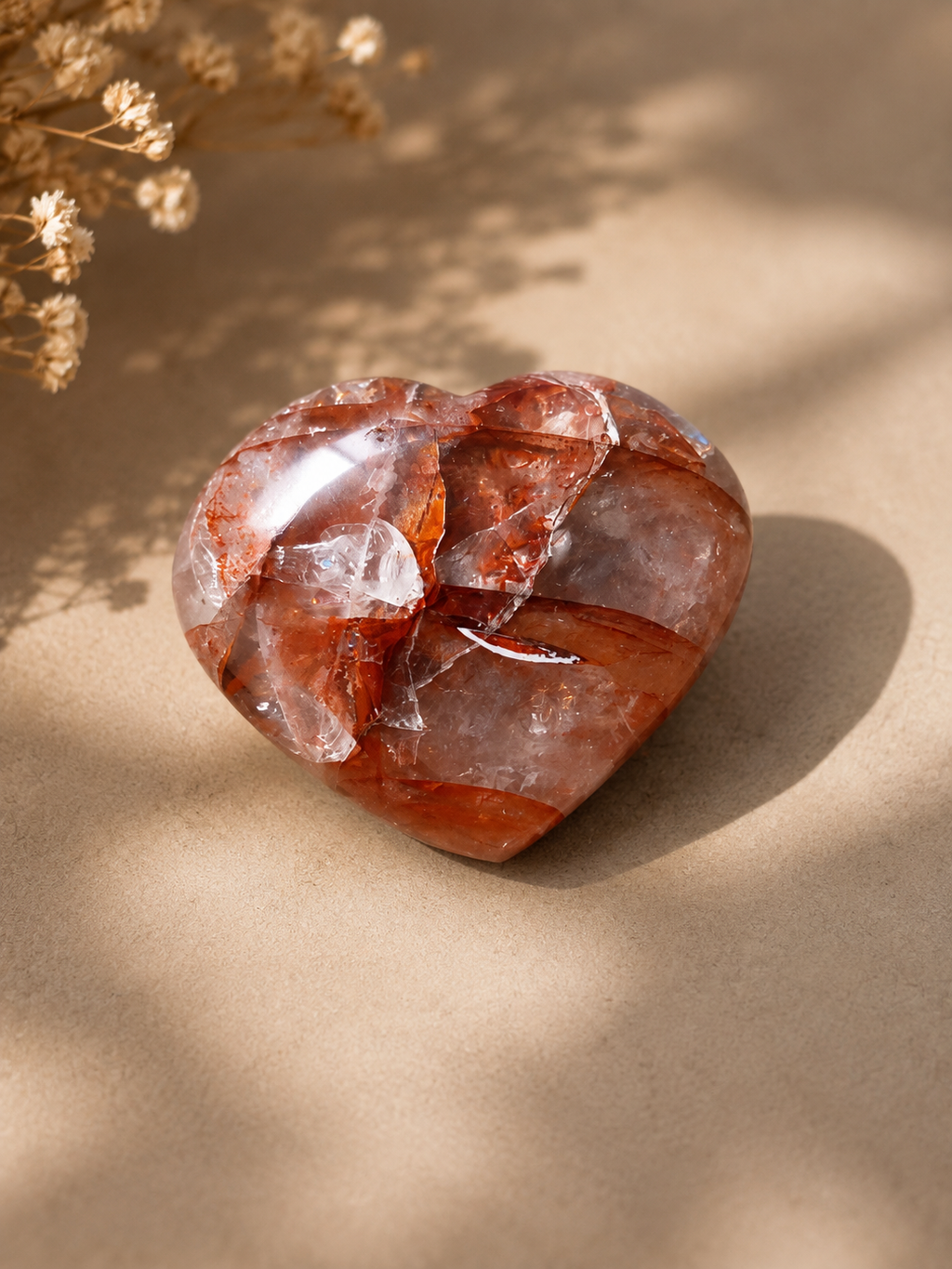 Fire Quartz bubble heart crystal with red hematite inclusions