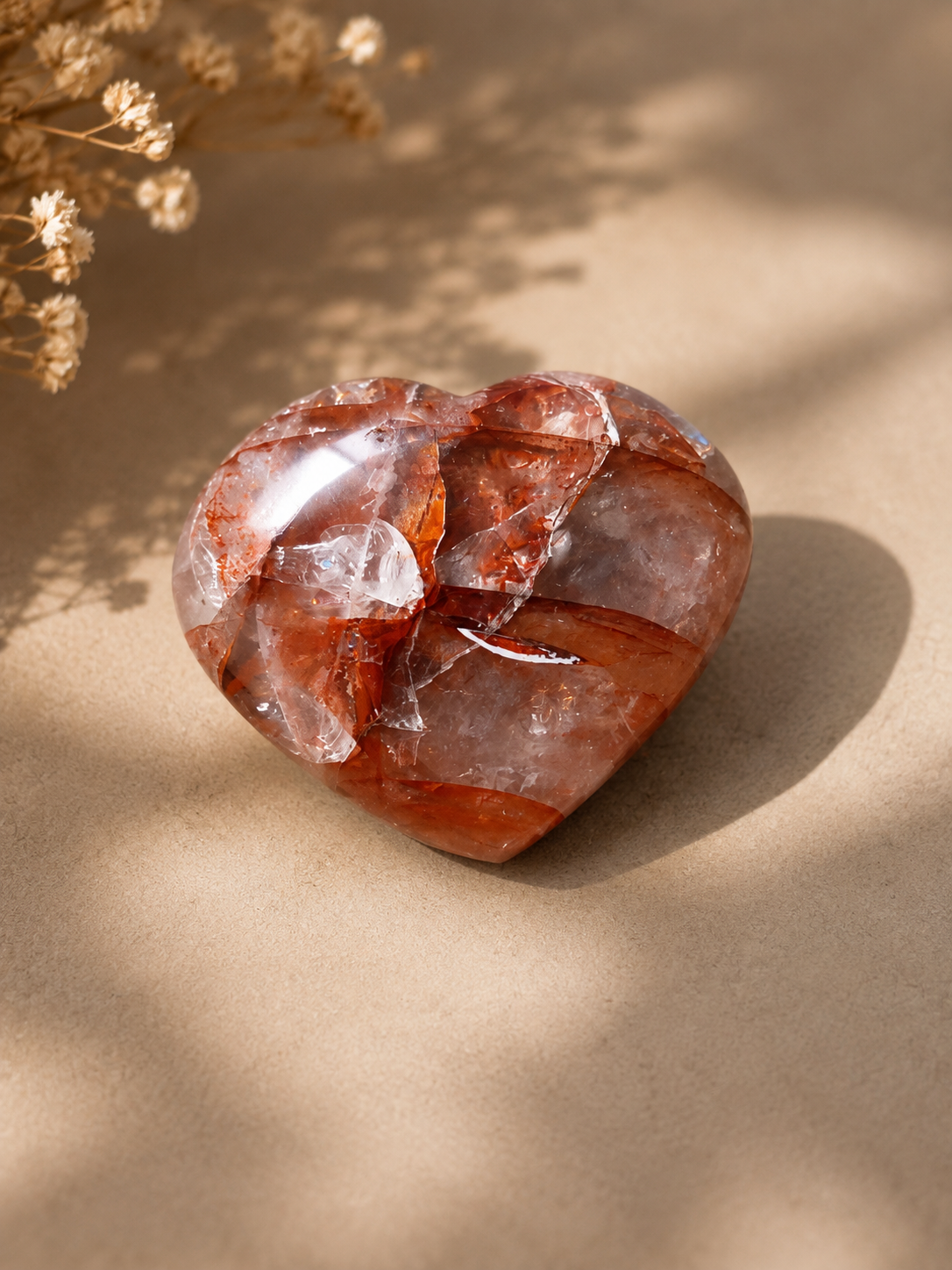 Fire Quartz bubble heart crystal with red hematite inclusions
