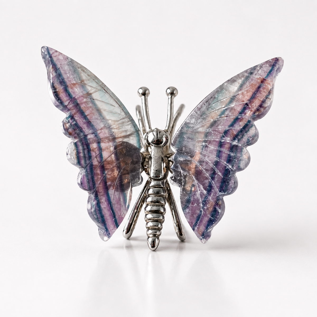 Polished Fluorite butterfly crystal carving by SoulStone Co