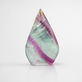 Fluorite Flame 5 polished crystal carving with green and purple tones
