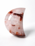 Hematoid Quartz crescent moon crystal carving with deep red inclusions
