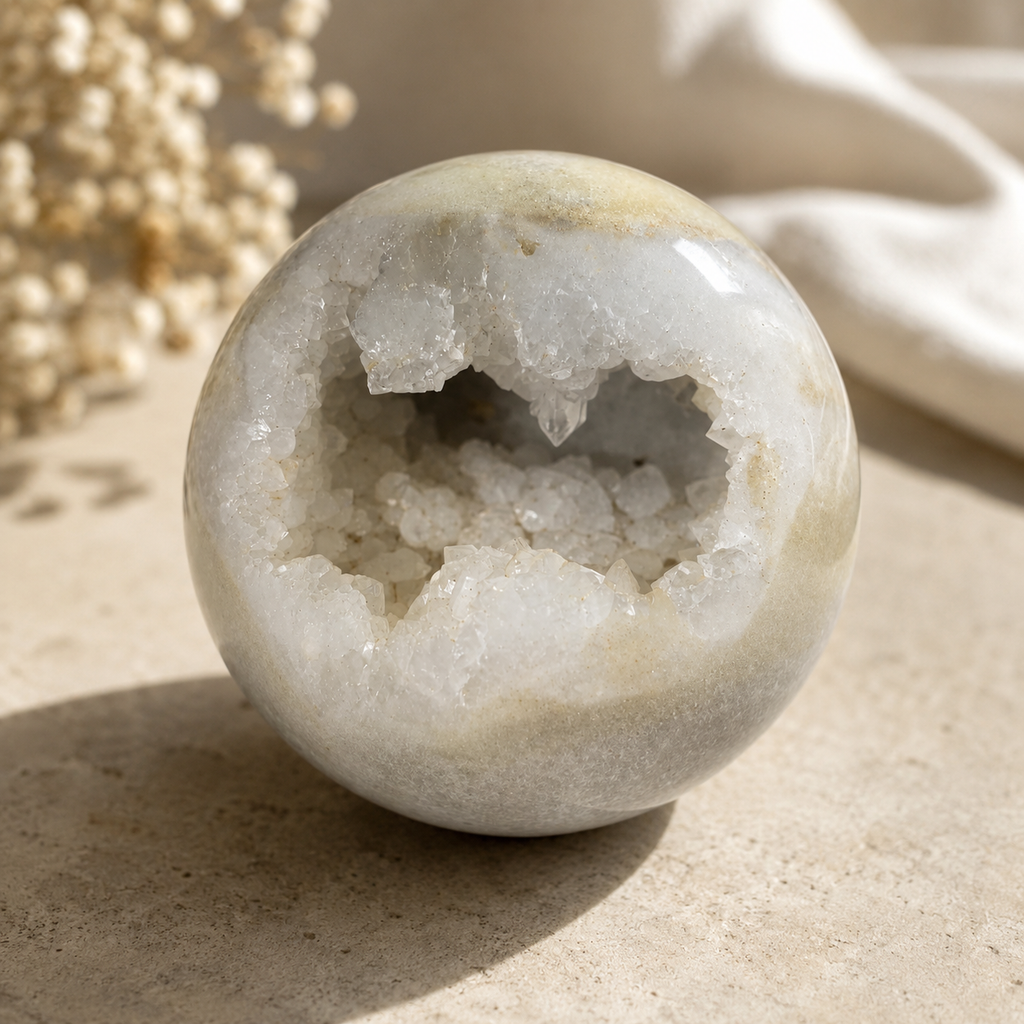 2025g XL Druzy Quartz crystal sphere with sparkling natural pockets