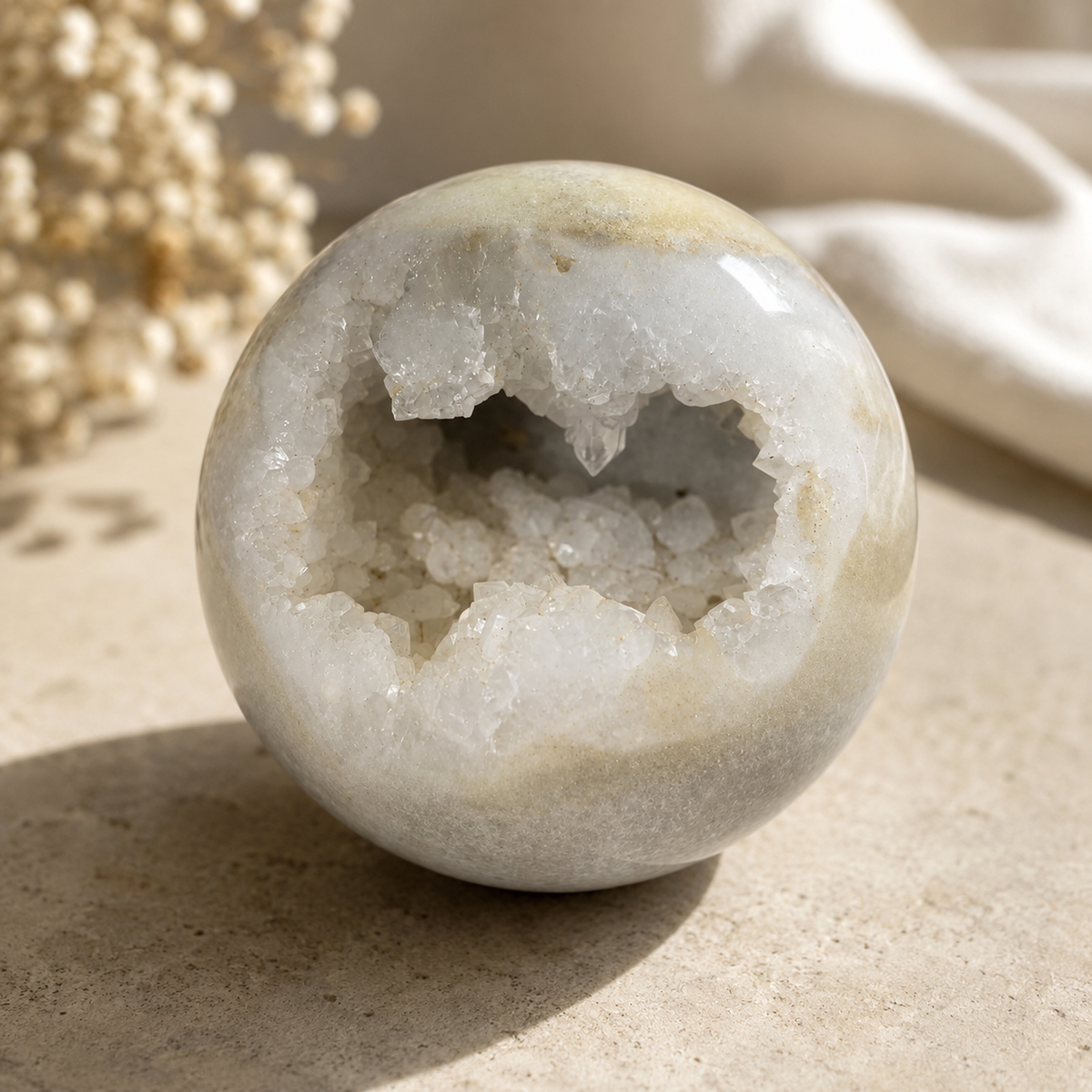 2025g XL Druzy Quartz crystal sphere with sparkling natural pockets