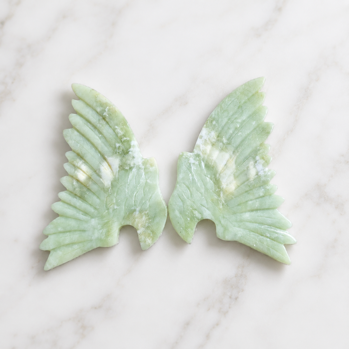 New Jade Serpentine crystal wing carving by SoulStone Co