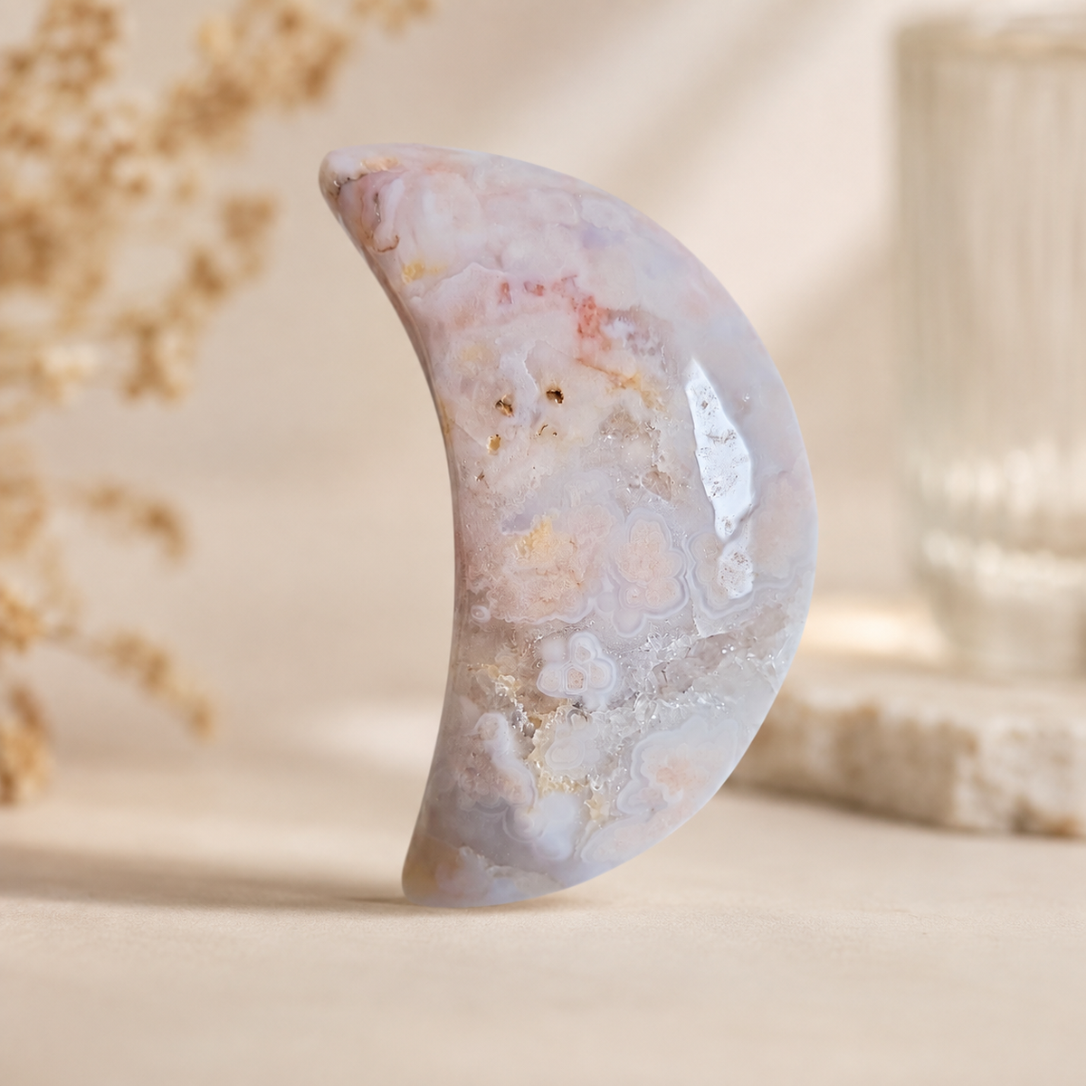 Flower Agate Crescent Moon