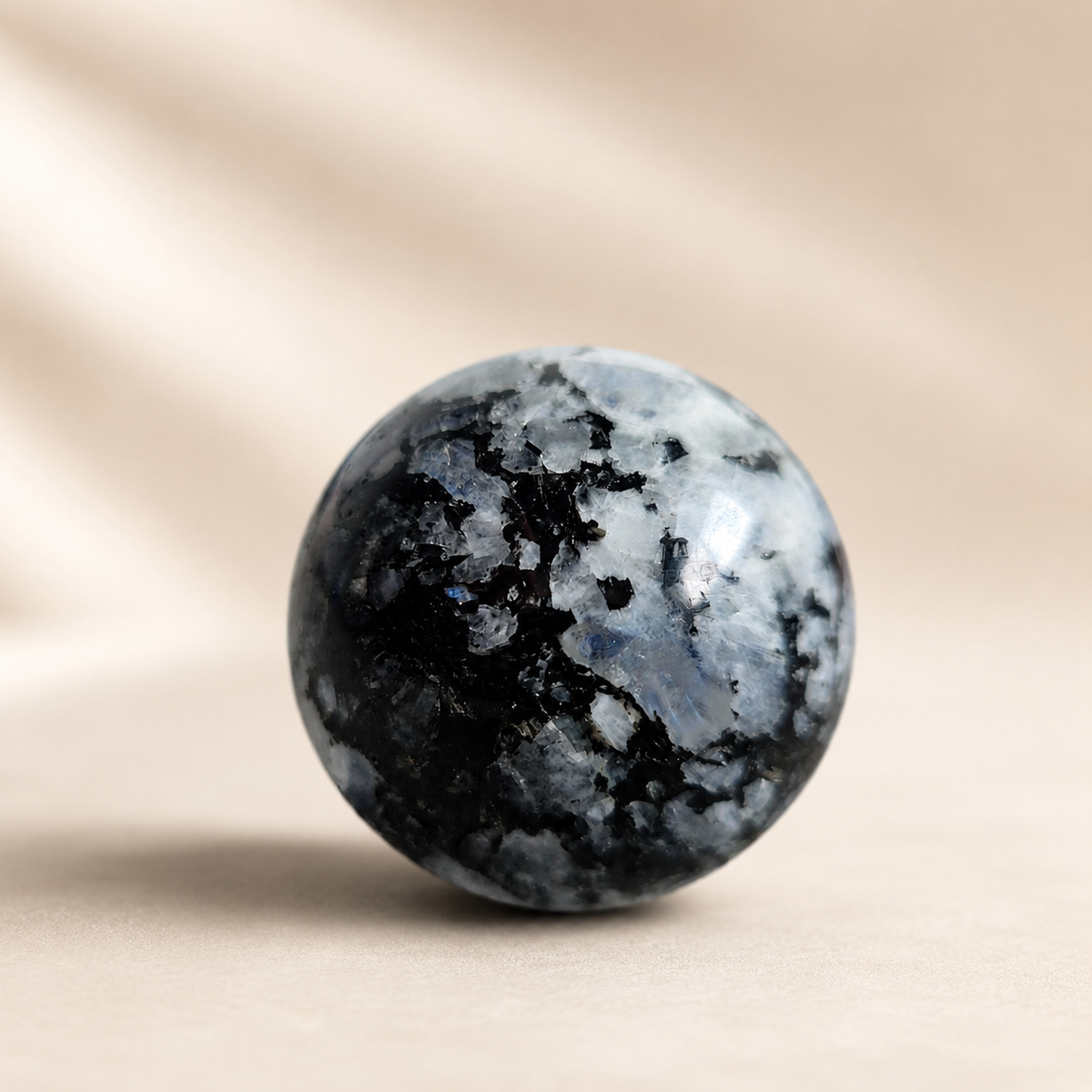 200g Rainbow Moonstone crystal sphere with blue flash