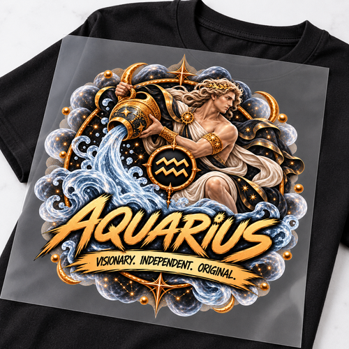 Aquarius Zodiac DTF transfer mockup - SoulStone Co.