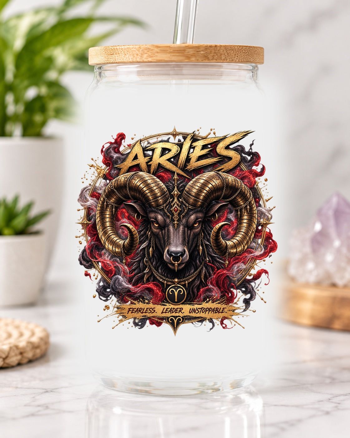 Aries Fearless UV DTF tumbler mockup