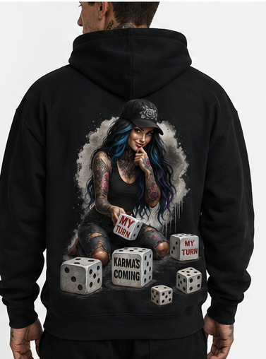 Karma Is Coming Girl hoodie on male model