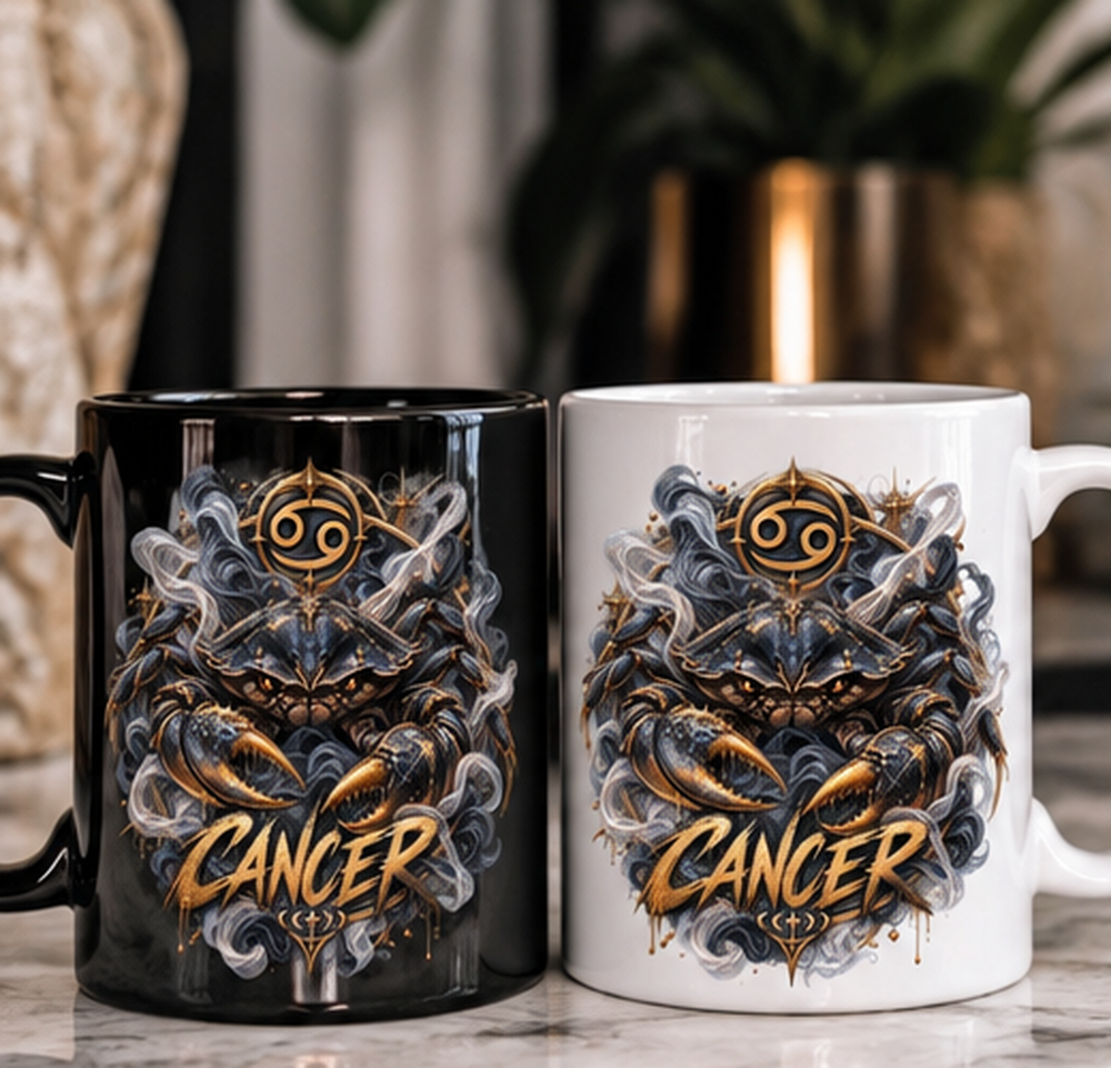 Cancer Zodiac coffee mug mockup - black and white mugs