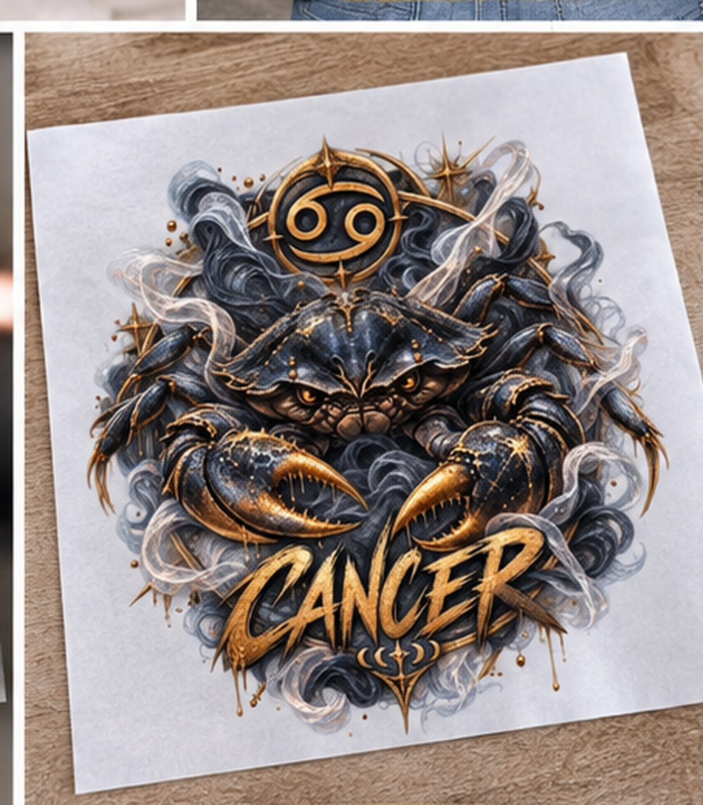 Cancer Zodiac DTF heat transfer mockup