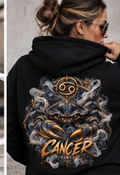 Cancer Zodiac black hoodie on female model