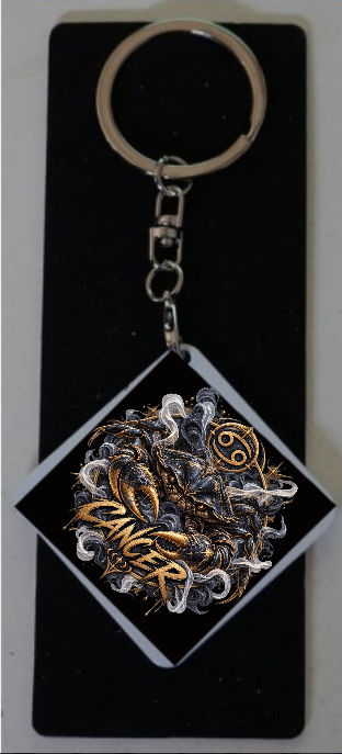 Cancer Zodiac square metal keyring mockup in SoulStone locked format