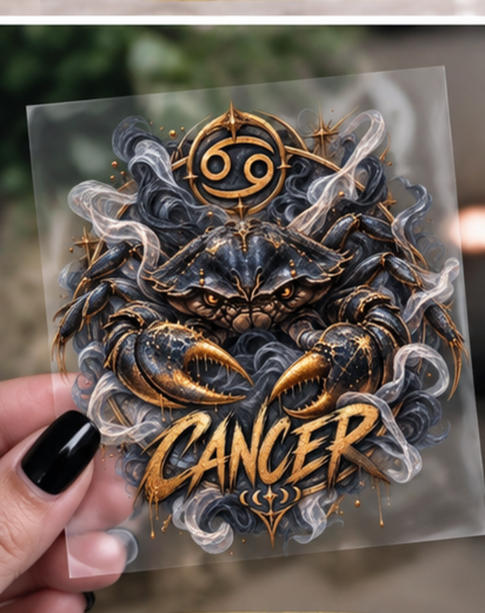 Cancer Zodiac UV DTF transfer mockup