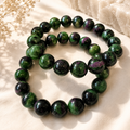 Ruby Zoisite polished bead crystal bracelet in green and ruby-pink tones