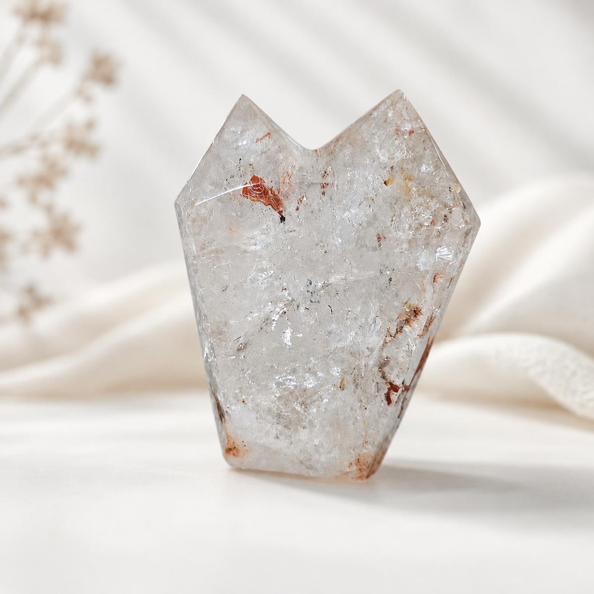 446g Fire Quartz double point crystal with red and golden inclusions