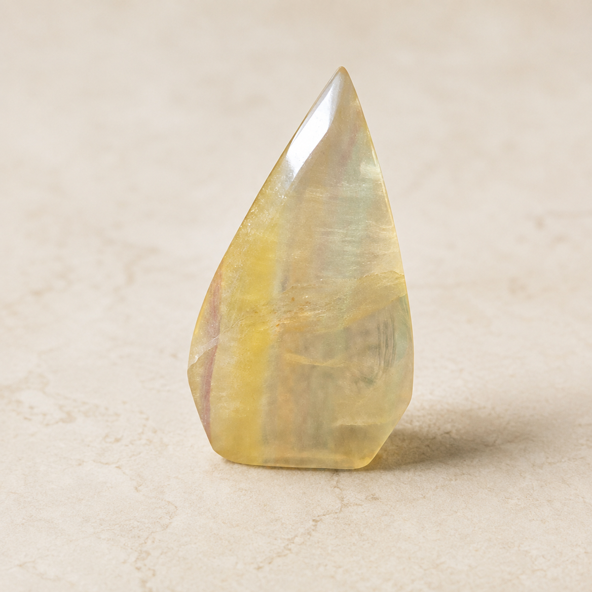 Fluorite Flame 3 polished crystal carving with natural inclusions