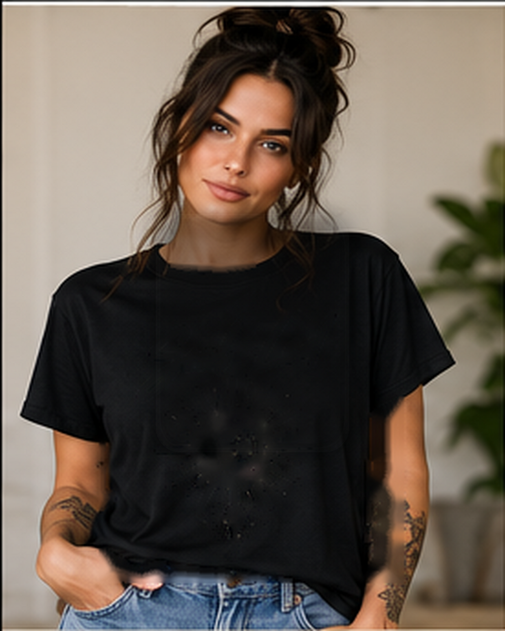 Gemini Celestial T-Shirt black front mockup on female model