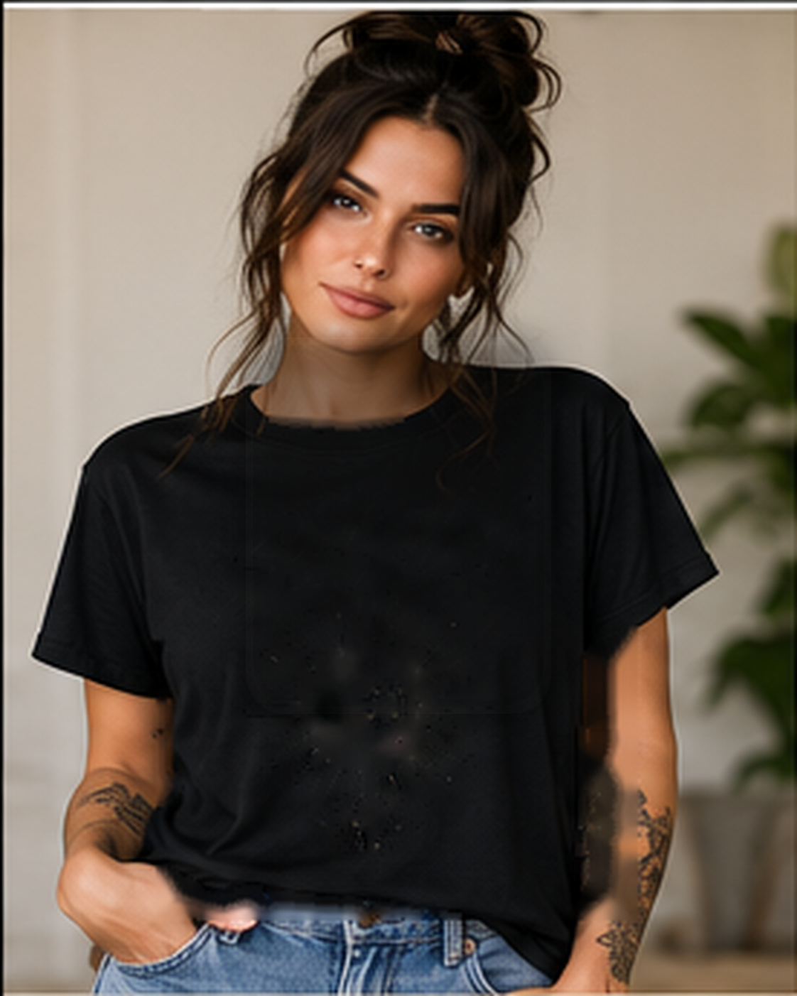Gemini Celestial T-Shirt black front mockup on female model