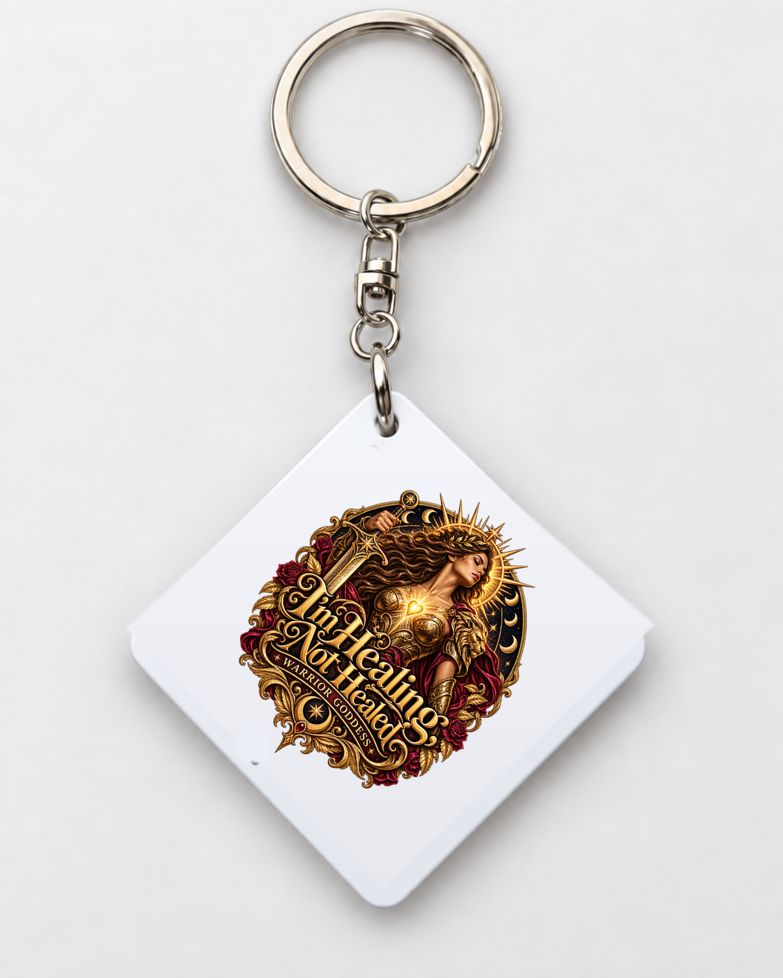 I'm Healing Not Healed Warrior Goddess square metal keyring by SoulStone Co