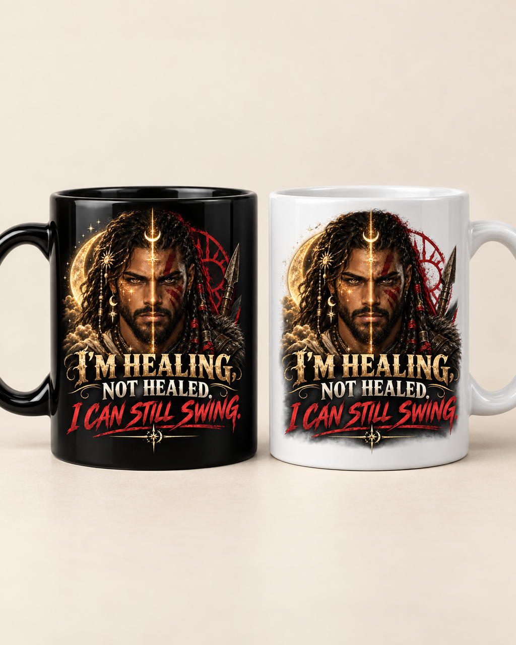 I'm Healing Not Healed warrior black and white mug mockup
