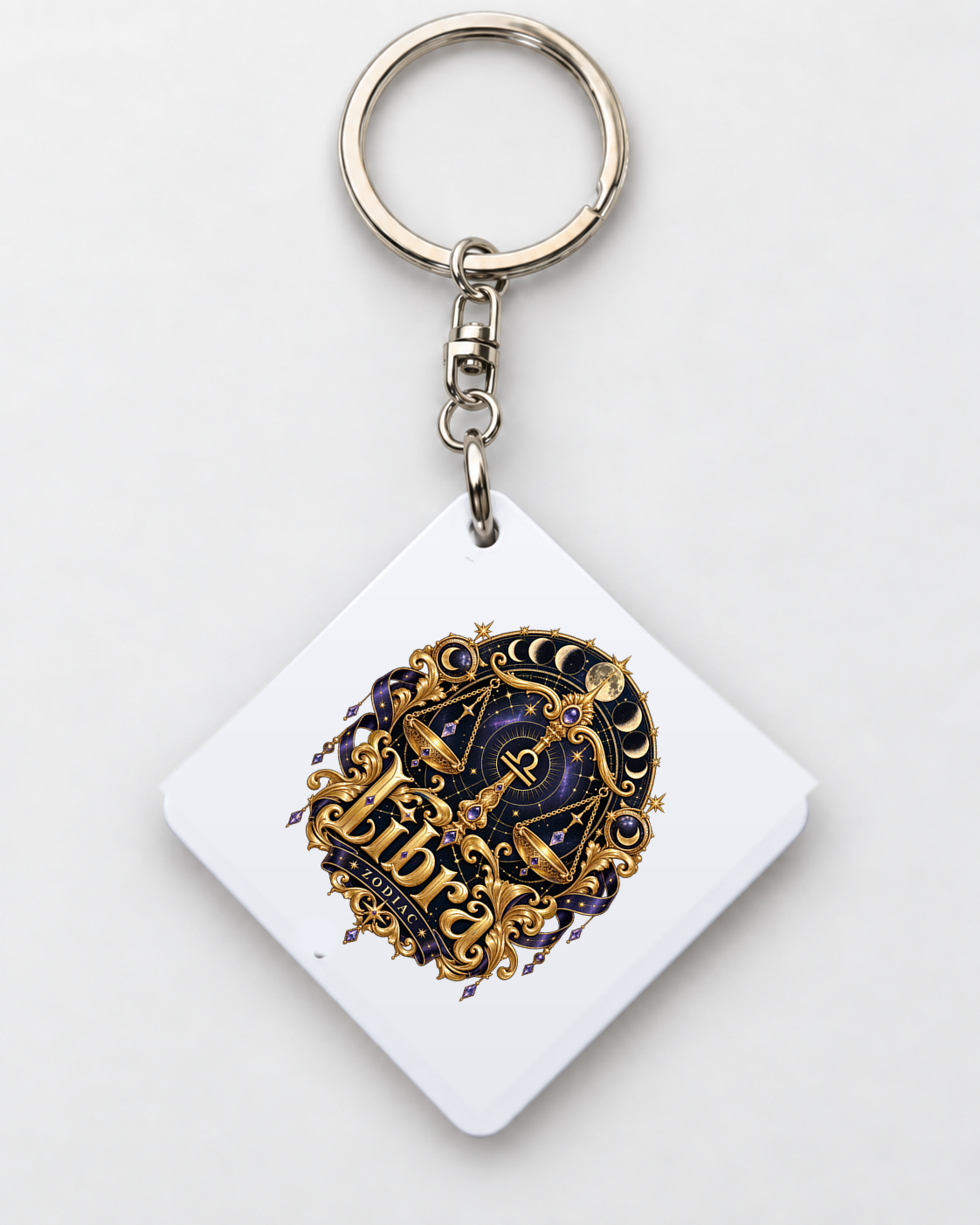 Libra Zodiac square metal keyring by SoulStone Co