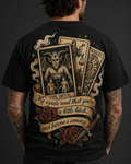 Karma's Coming tarot T-shirt black back mockup