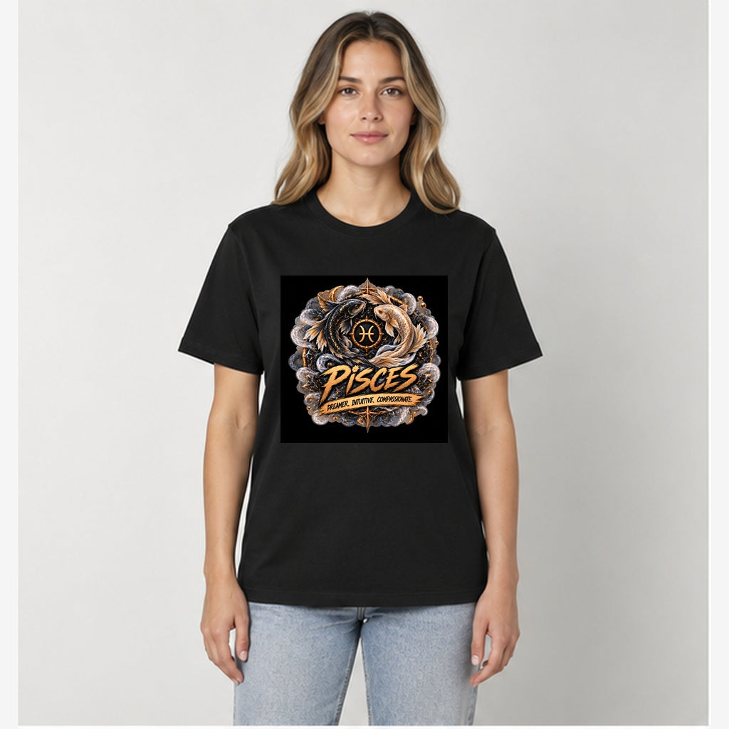 Pisces Zodiac T-Shirt — black unisex shirt, front design