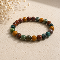 Fancy Jasper polished bead crystal bracelet in earthy mixed tones