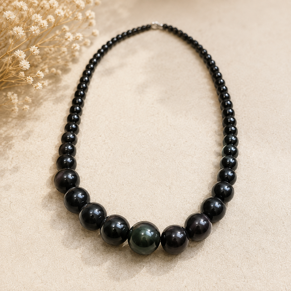 Black Obsidian graduated polished bead necklace by SoulStone Co