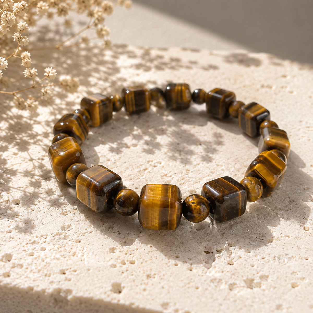 Tiger's Eye polished crystal bracelet with golden-brown chatoyant banding