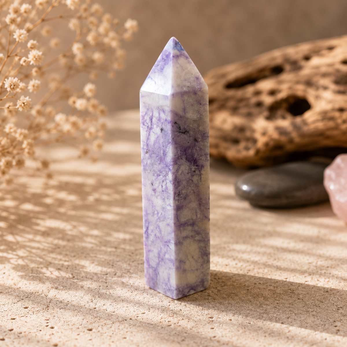 88g Lepidolite crystal tower in lilac lavender and cream tones