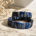 Lapis Lazuli polished crystal bracelet with royal blue beads and pyrite flecks