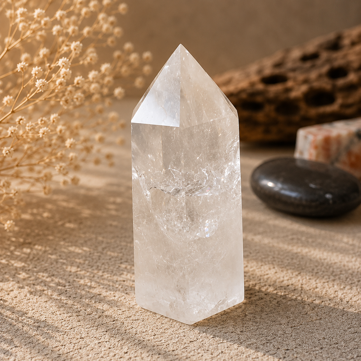 245g Clear Quartz crystal tower with natural internal inclusions