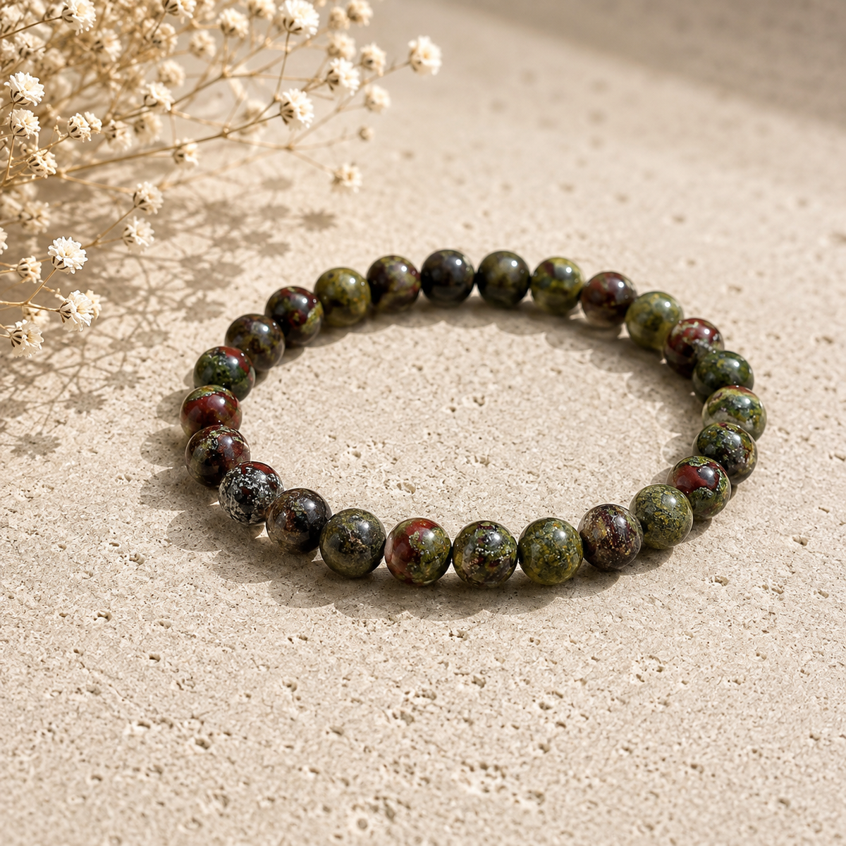 Dragon Blood Jasper polished bead crystal bracelet