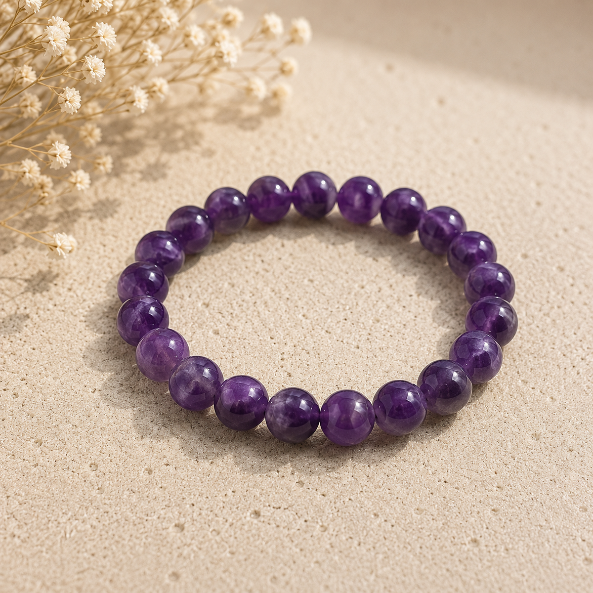 Natural Amethyst polished bead bracelet by SoulStone Co