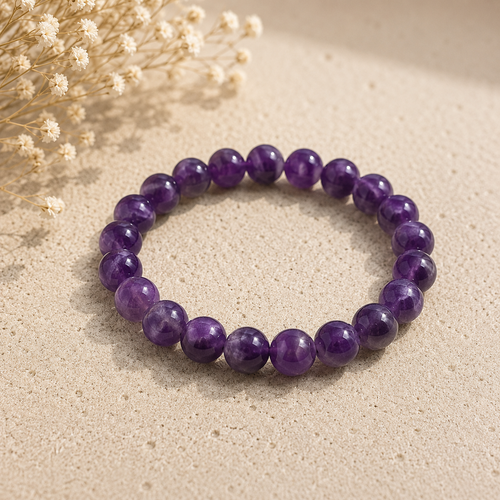 Natural Amethyst polished bead bracelet by SoulStone Co