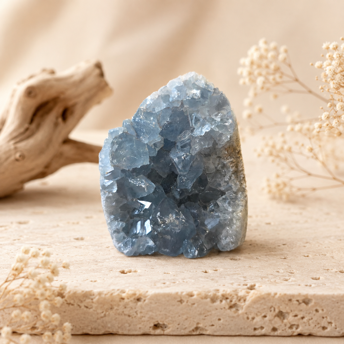 Natural blue Celestite crystal cluster by SoulStone Co