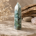 74g Moss Agate crystal tower with milky white and mossy green inclusions