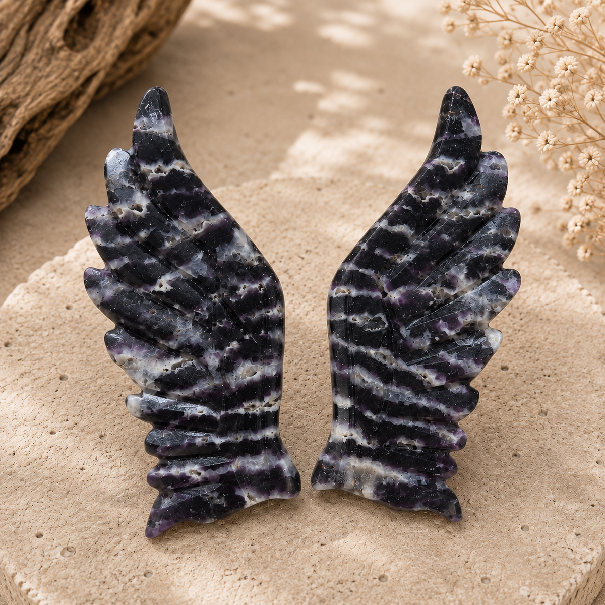 Mini Chevron Amethyst crystal wings with purple lilac and white banding