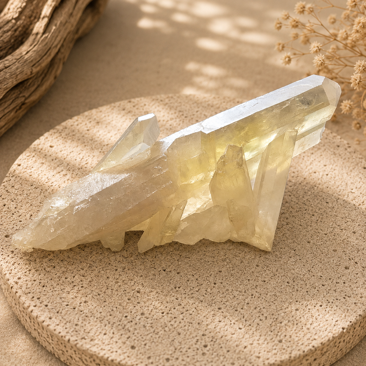 Natural Citrine crystal cluster with golden-yellow points