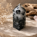 150g Tourmalinated Quartz crystal tower with black tourmaline inclusions