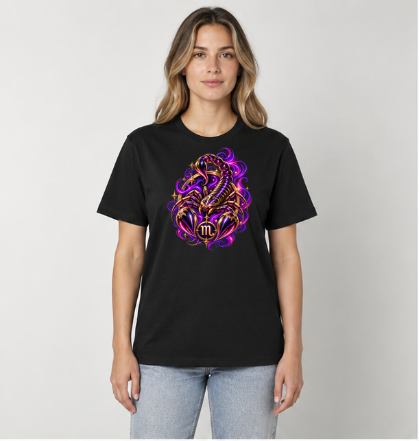 Scorpio Cosmic T-Shirt model wearing black tee with Scorpio Cosmic design
