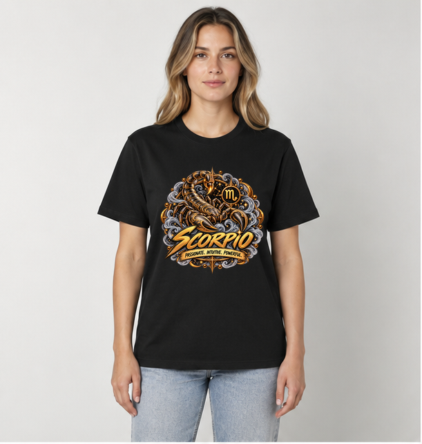 Scorpio Zodiac T-Shirt — black regular fit tee with front design
