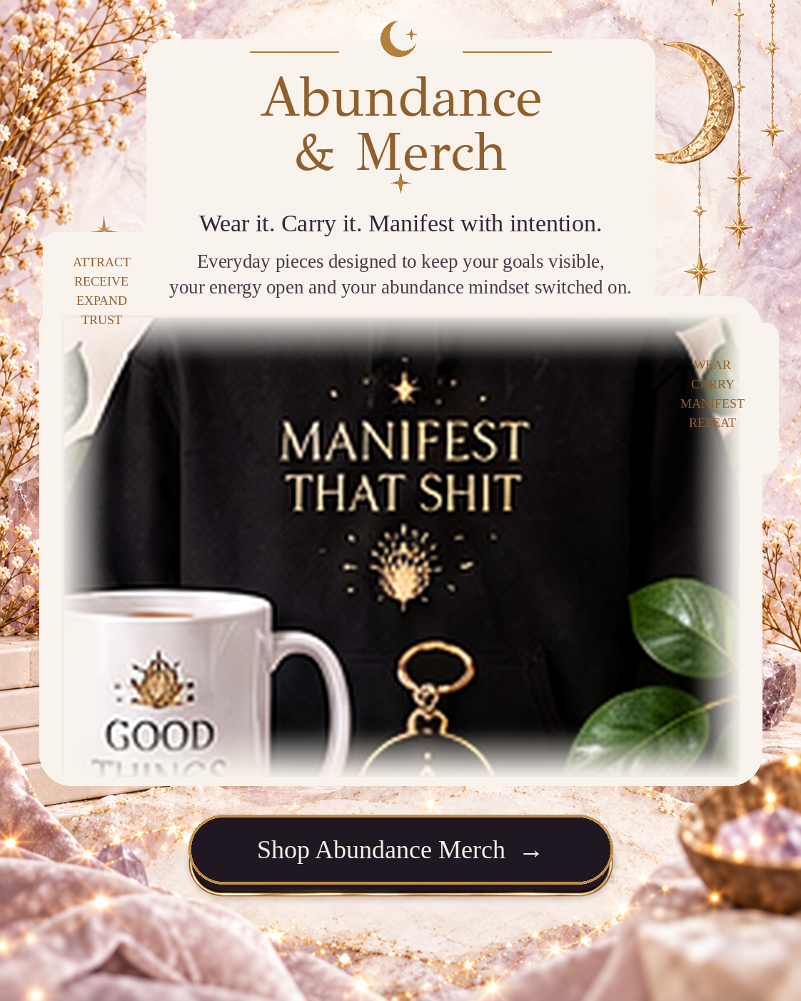 SoulStone Co. Abundance merch panel