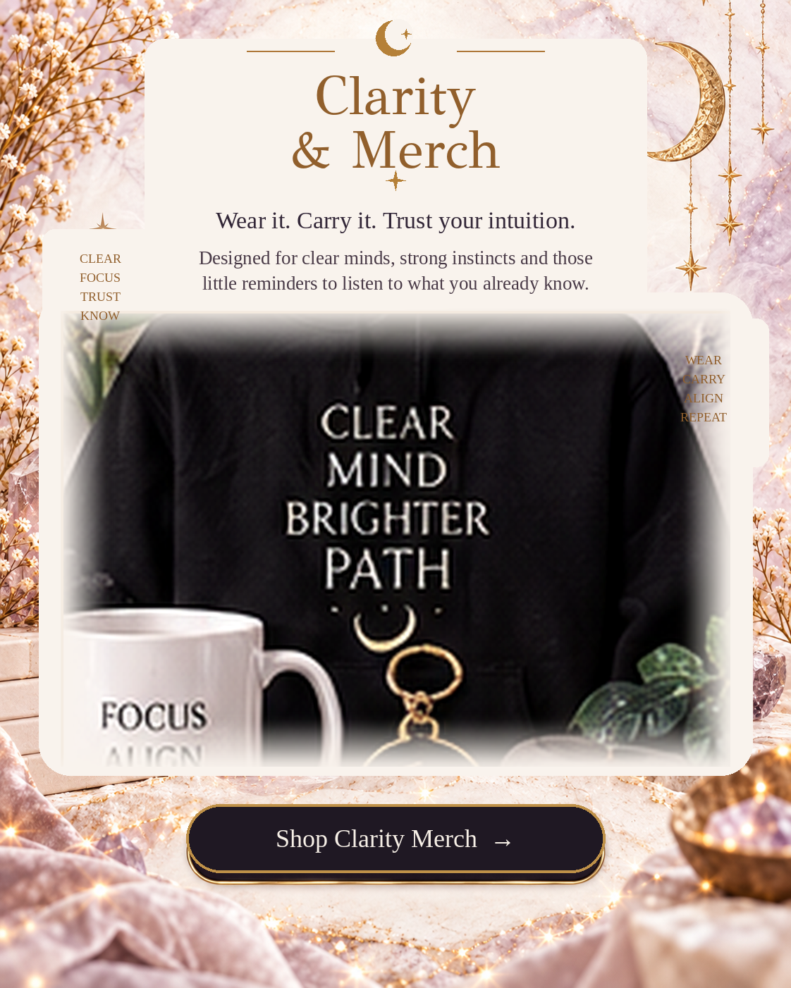 SoulStone Co. Clarity merch panel